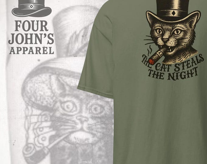 Russian Tattoo Cat T-Shirt – Cigar Smoking Thief Design