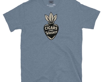 Cigars & Whiskey T-Shirt | Vintage Tattoo Flash Art Gildan Tee