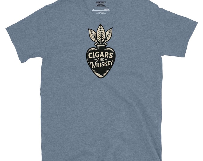 Cigars & Whiskey T-Shirt | Vintage Tattoo Flash Art Gildan Tee