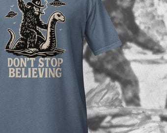 Bigfoot Riding Nessie T-Shirt: Retro UFO Cryptid Tee
