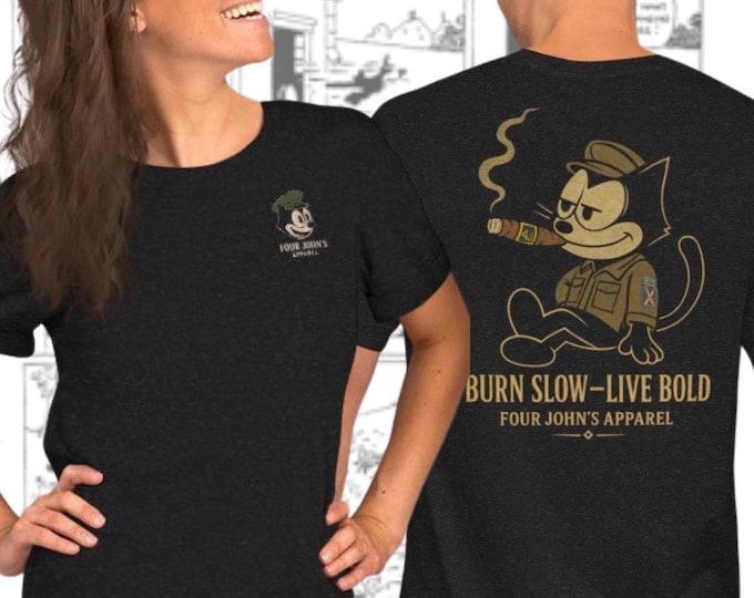 Vintage Felix Cigar Tee | Burn Slow Live Bold Shirt | Military Cap Retro Graphic T-Shirt