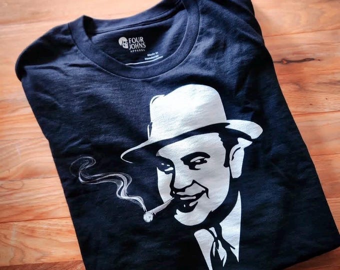 Al Capone Cigar Shirt | Unisex Graphic Tee | Prohibition Era Classic | Cigar Lounge Shirt | Veteran Owned | Four John’s Apparel