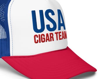 USA Cigar Team Trucker Hat | Foam Mesh Hat | Patriotic Cigar Hat | Four John’s Apparel