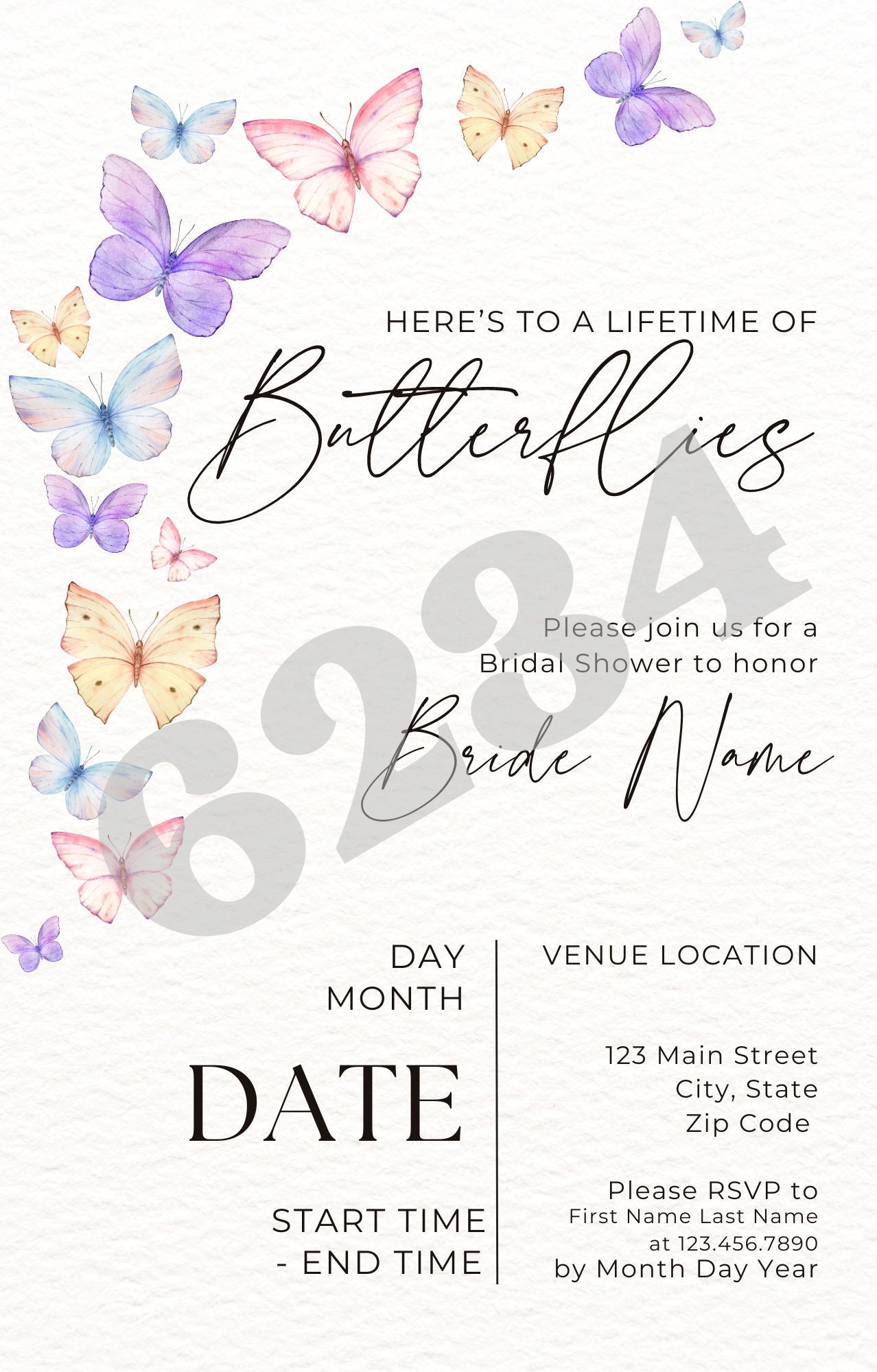 Bridal Shower Lifetime of Butterflies Theme Invitation