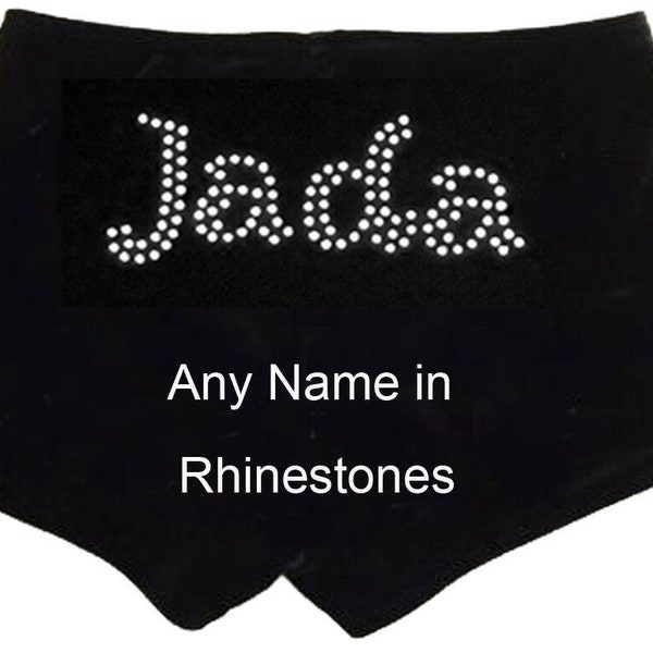 Personalised Velour Gymnastics Leotard Shorts With Name In Rhinestones All Sizes