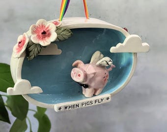 When pigs fly, fantasy wall art, worm art, forest home decor