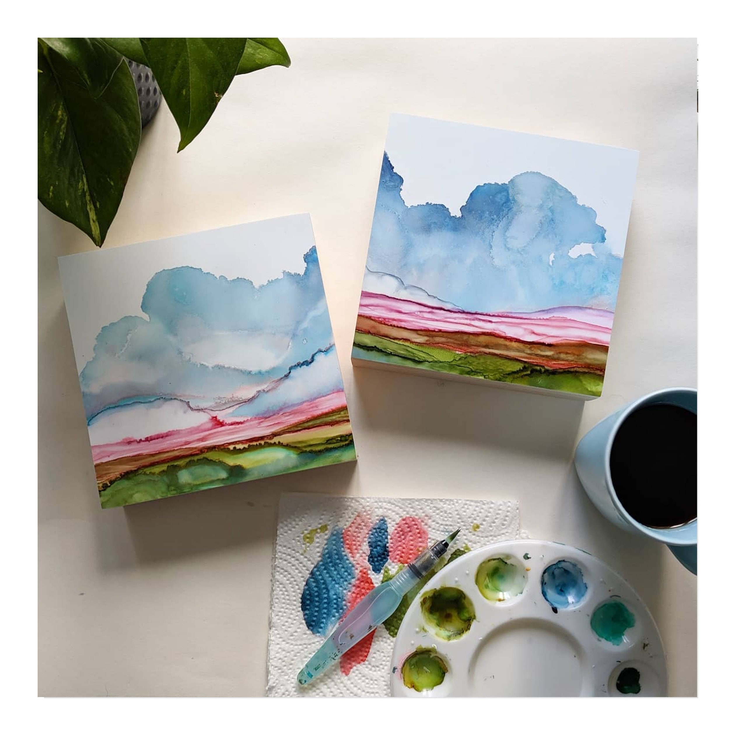 Original Art mounted on wood canvas set of 2 Walks through Etsy