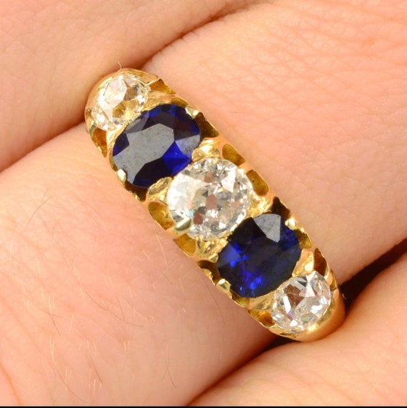 Victorian Sapphire and Diamond Five Stone Ring - image 8