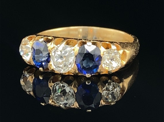 Victorian Sapphire and Diamond Five Stone Ring - image 7
