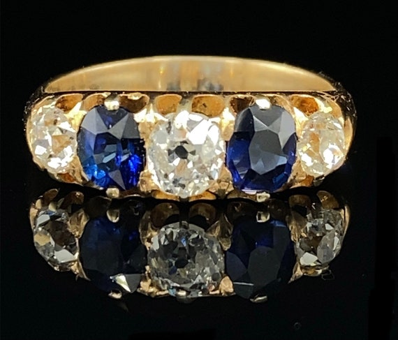 Victorian Sapphire and Diamond Five Stone Ring - image 1