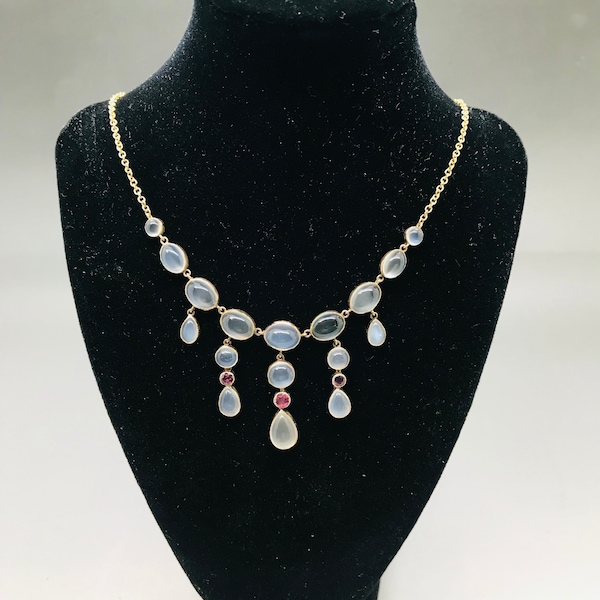 18ct Gold Edwardian Moonstone and Ruby Necklace