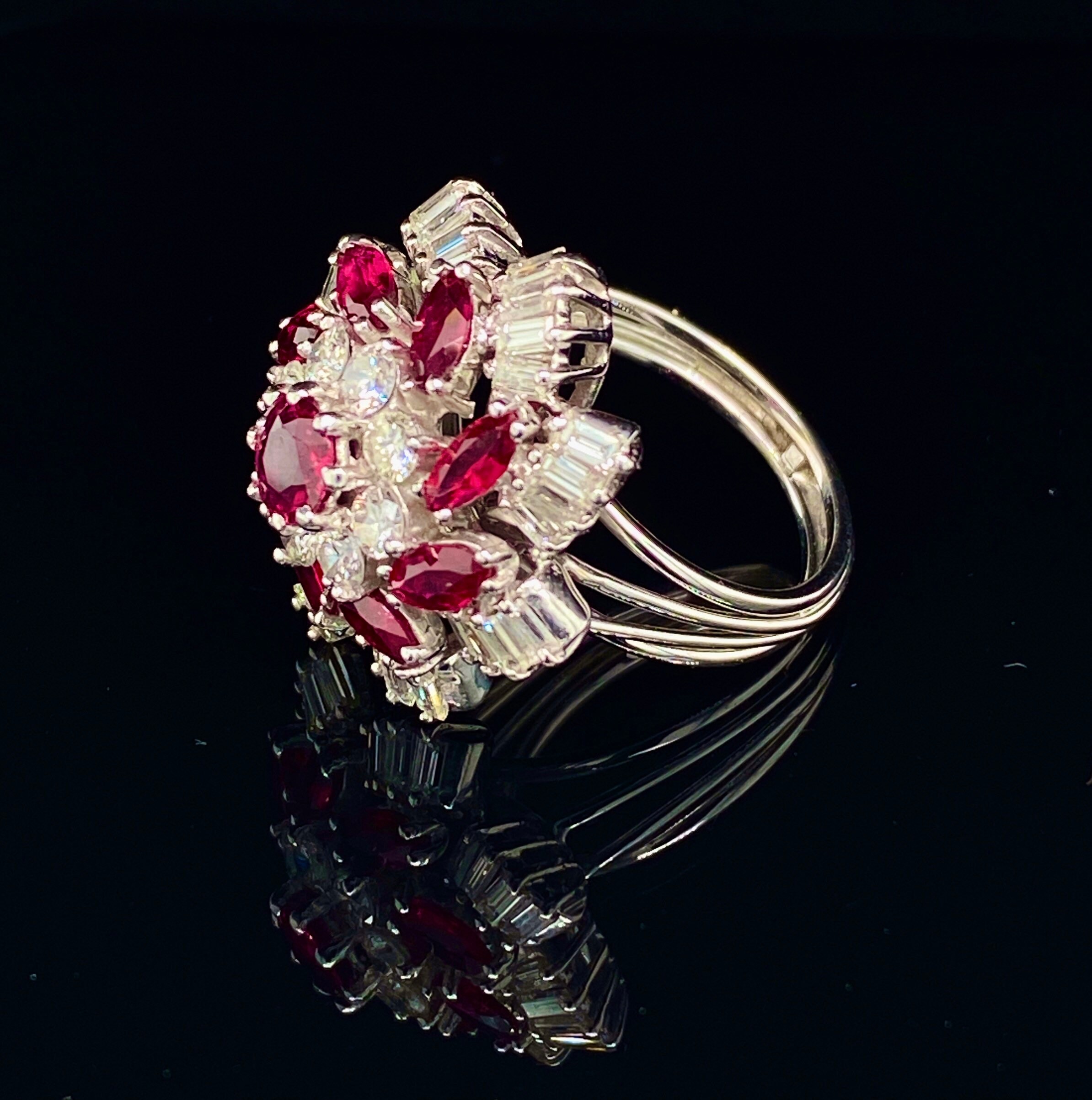 Ruby and Diamond Cluster Ring Etsy