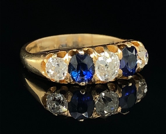 Victorian Sapphire and Diamond Five Stone Ring - image 3