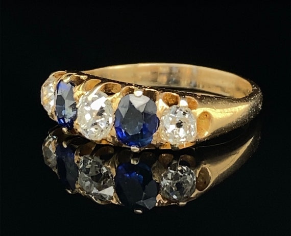 Victorian Sapphire and Diamond Five Stone Ring - image 6