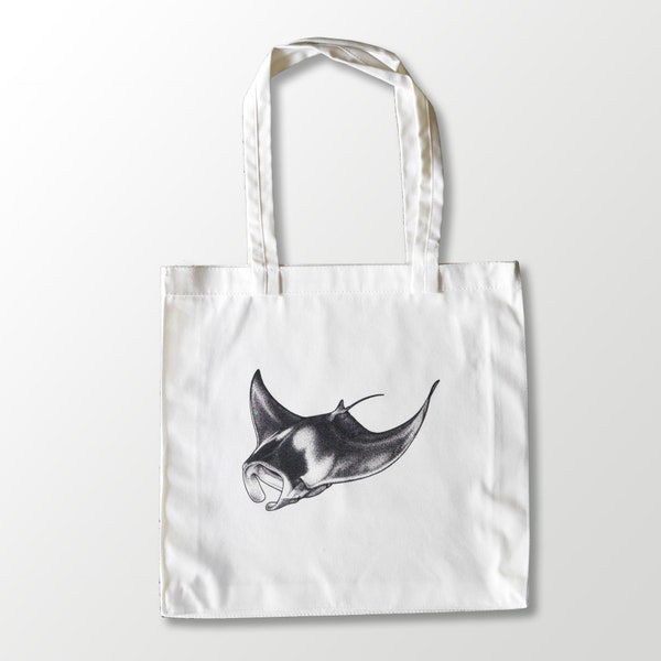 Calico Tote Bag Giant Manta Ray - winkelen | herbruikbare | zwart-wit | nautische tekeningen | strandkunst aan de kust | zeedier