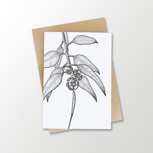 Eucalyptus blank greeting card with envelope | Australian native plant | black and white | botanical stationary | nature drawing | ghost gum