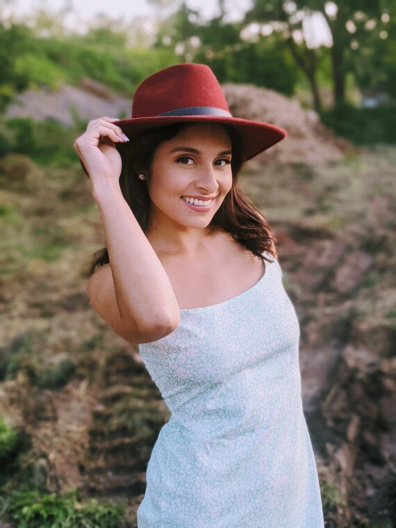 Wide Brim Fedora Burgundy Wool Hat 