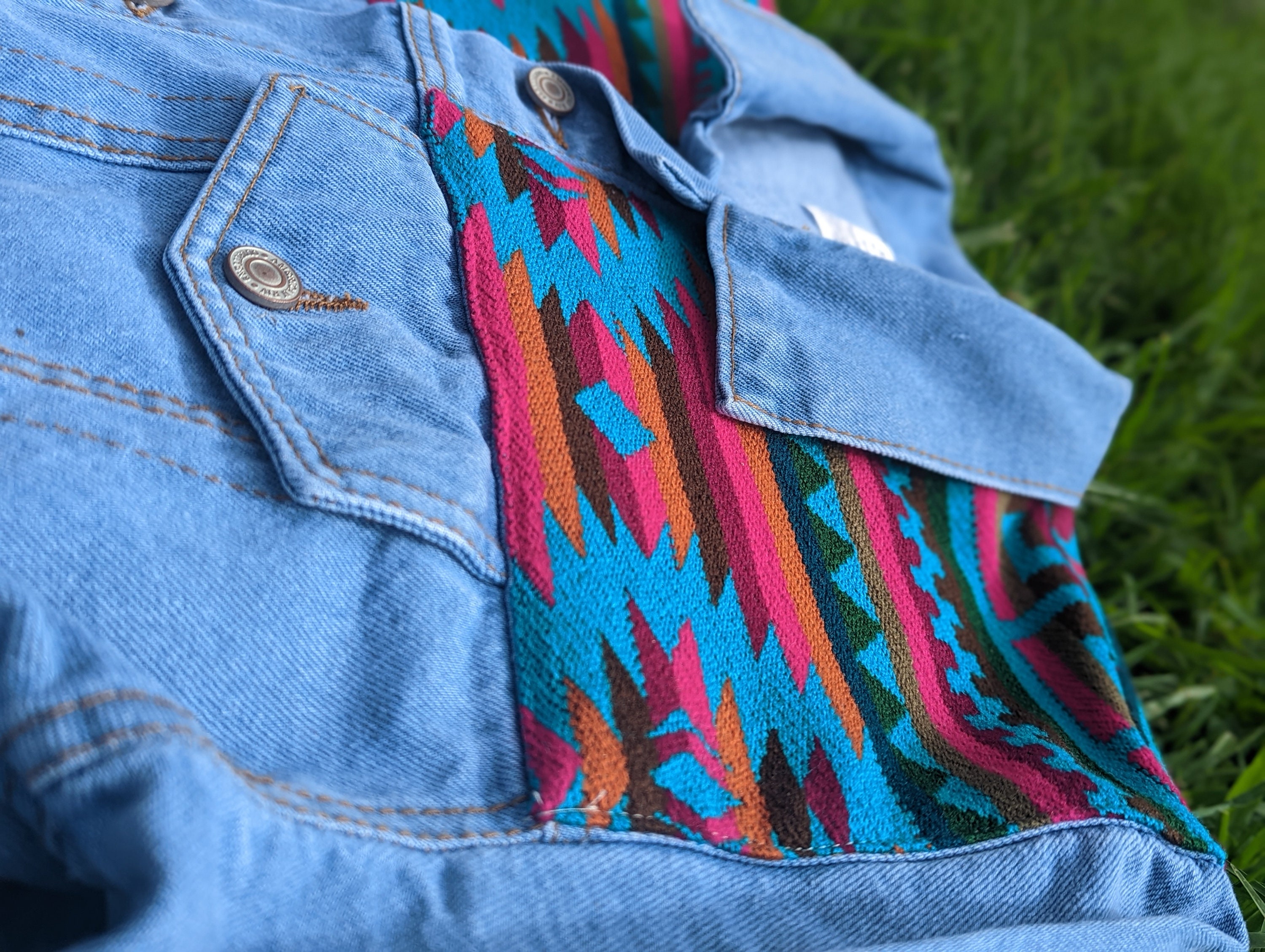 Denim Jacket With Embroidered Native Pattern Custom Made - Etsy