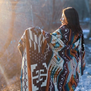 Alpaca Blanket Queen Size Forest Purple Geometrical Pattern, Native Design Camping Blanket, Boho Décor, Spanish Blanket, Picnic Blanket