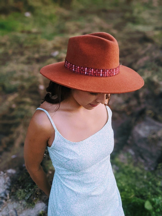 Wide Brim Fedora Brown Wool Hat Stiff 