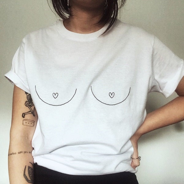 Hand Embroidered ~ Boobies ~ T-shirt