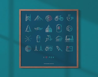 Portland Print -- I (Heart) PDX! -- Icon Poster -- Available in 2 color options & multiple sizes!