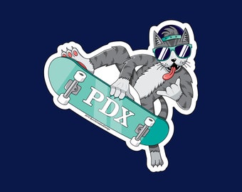 PDX Skater Katze -- Diecut -- Wasserflasche Aufkleber