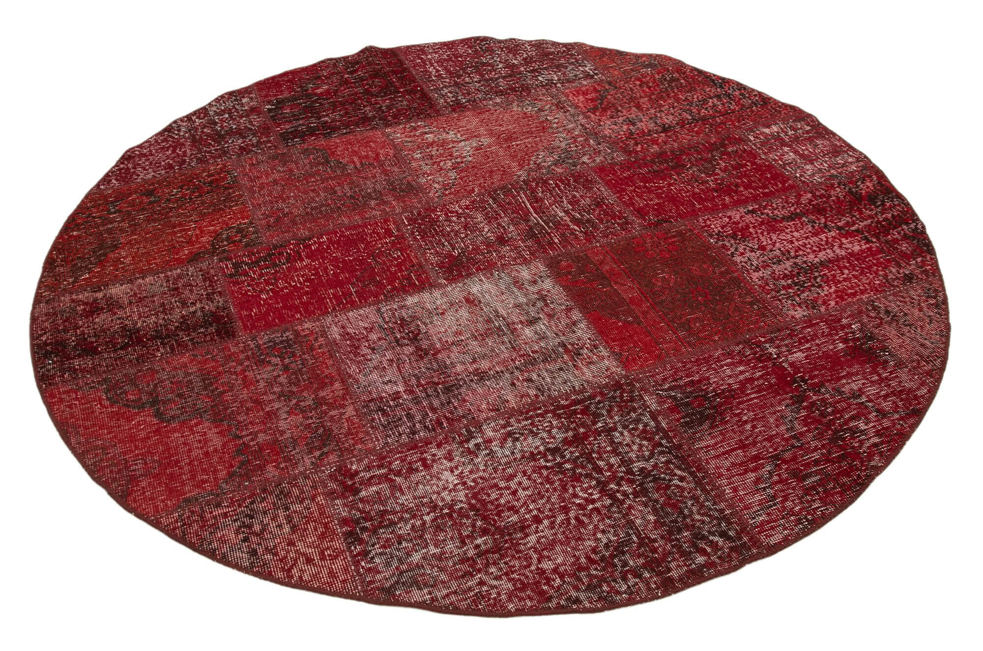 Round Rug 6x6 Area Rug Red Patchwork Rug Circle Rug Etsy