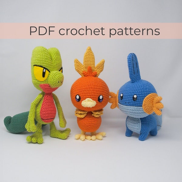 Crochet pattern bundle to make Treecko, Torchic and Mudkip ~ Amigurumi PDF Files ~ ENGLISH instructions only