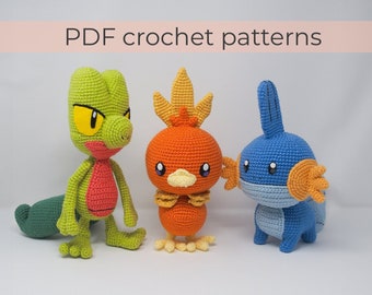 Crochet pattern bundle to make Treecko, Torchic and Mudkip ~ Amigurumi PDF Files ~ ENGLISH instructions only