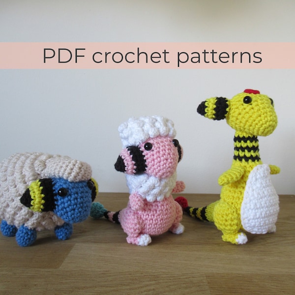 Mareep, Flaaffy en Ampharos haakpatroon Triple Pack ~ PDF Amigurumi patronen ~ alleen ENGELSE instructies