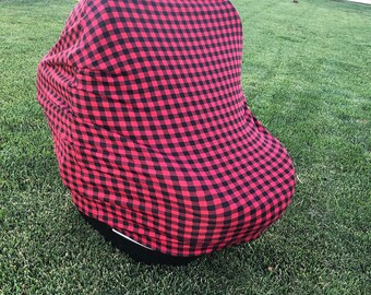 Car seat cover nursing cover buffalo plaid car seat cover woodland nursery