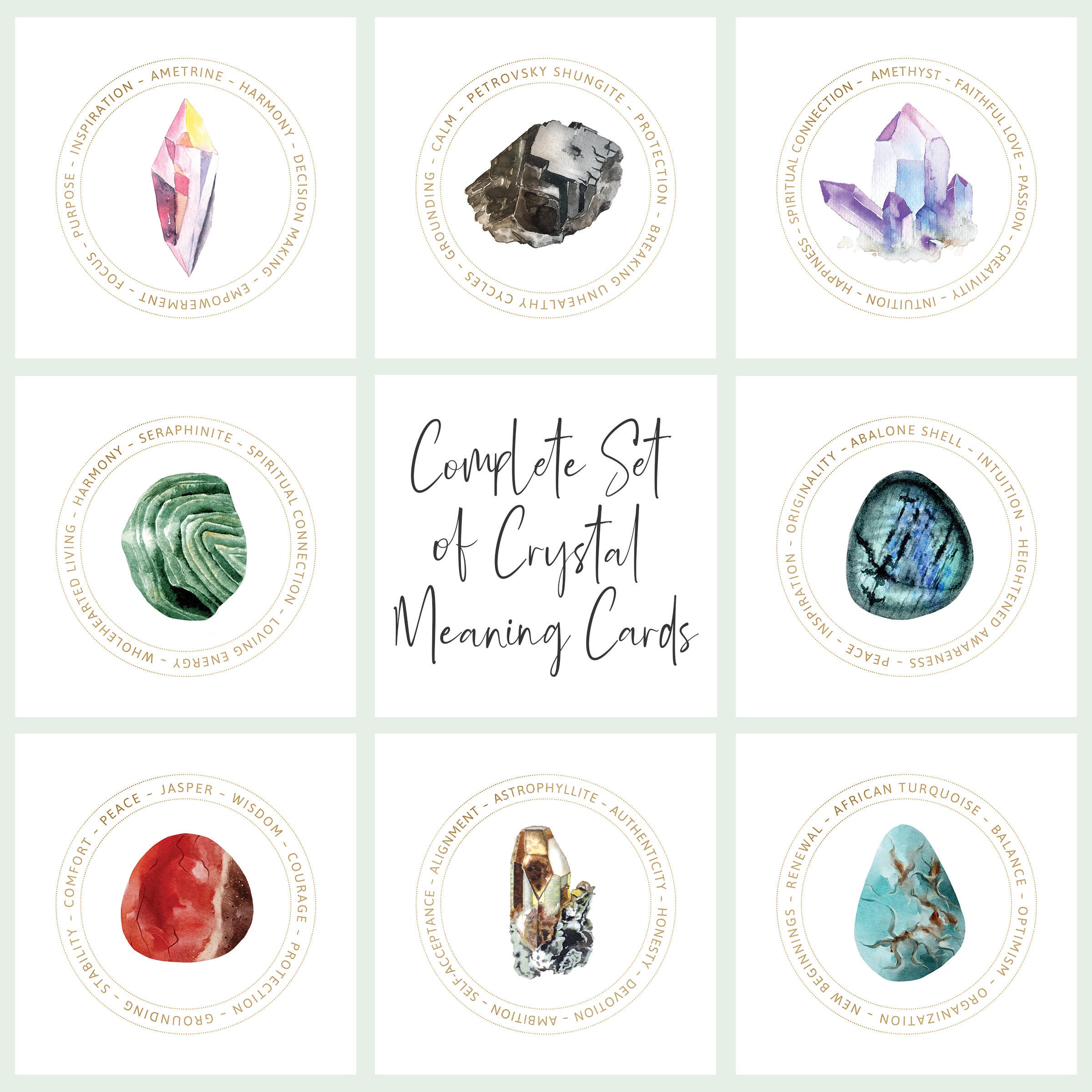 Complete Set of Crystal Cards 198 Gemstone Meaning Cards Etsy
