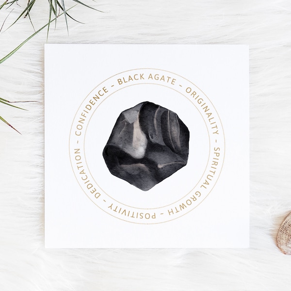 Black Agate Card - Crystal Meaning - Printable Files - Jewelry Display Card - Gift Box Insert