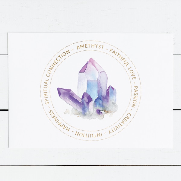 Amethyst Crystal Card - Jewelry Display Card - Printable - Amethyst Meaning - Healing Stone - Jewelry Gift Tag - Chakra Kit Insert - Label