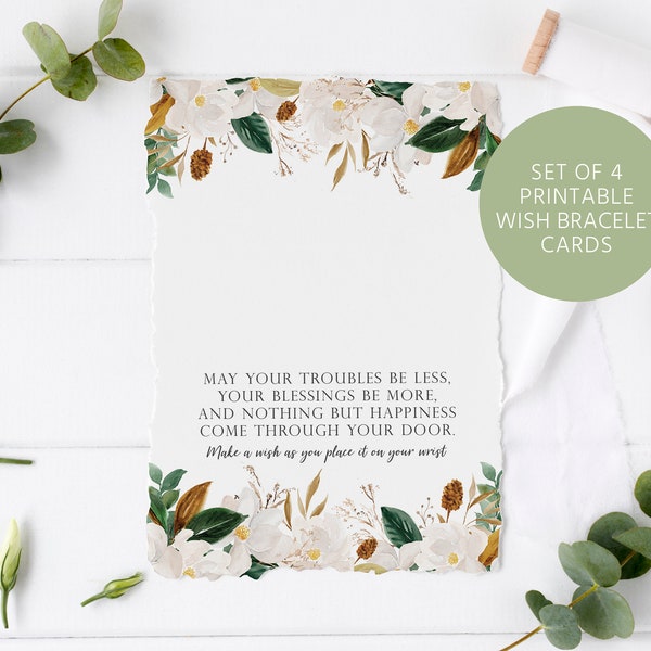 Wish Bracelet Cards Set - 4 Different Wishes - PRINTABLE -Jewelry Display Card - Irish Blessing Card - Gift Insert - Friendship Jewelry Card