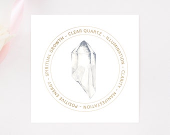 Carte en cristal de quartz transparent - carte de présentation de bijoux - imprimable - signification du quartz - insert de kit de cristal - étiquette cadeau bijoux - étiquette de produit