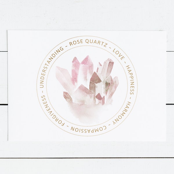 Rose Quartz Crystal Meaning Card - Printable Display Card - Heart Chakra Crystal - Jewelry Card - Gift Box Insert -