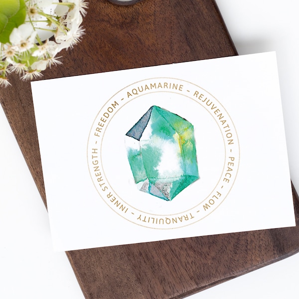 Aquamarine Gemstone Card - Jewelry Display Card - Printable - Gemstone Meaning  - Jewelry Gift Tag - Holistic Jewelry Display Card