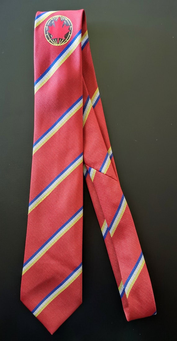 Vintage Canadian School Tie Uniform Stripes Red Ma