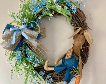 Primitive Rabbit Wreath Spring Wildflower Bunny Wreath, Wildflower Wreath, Easter Wreath ...