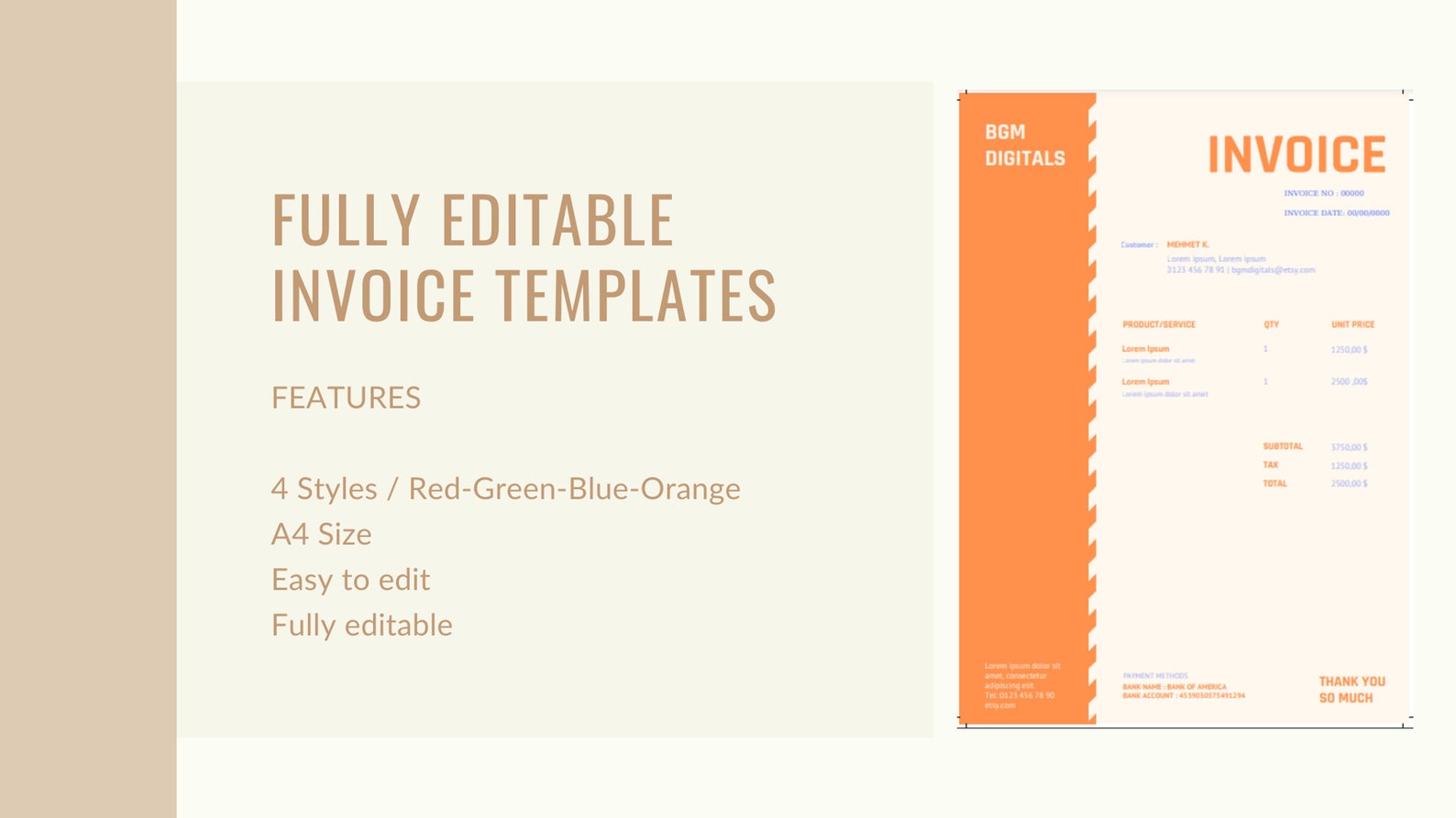 Fully Editable Invoice Templates, Invoice Template for Word, Invoice ...