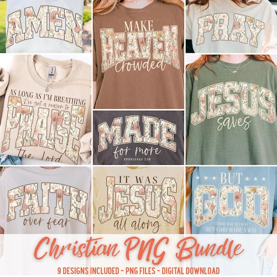 Christian Floral PNG Bundle, Bible Verse Shirt Graphics (Digital Download)