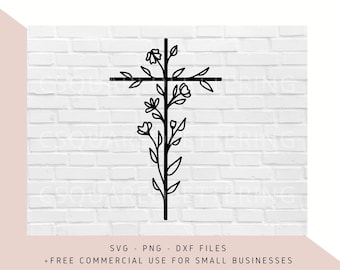 花の十字架 SVG: キリスト教カットファイル (デジタルダウンロード)