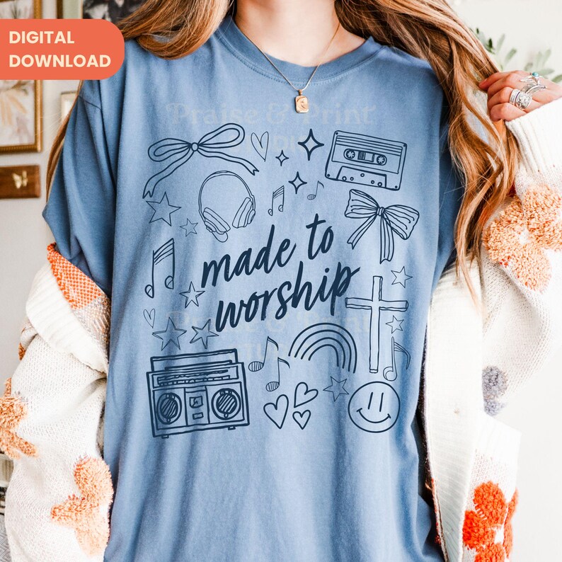 Gemaakt om te aanbidden png, trendy png, christelijk doodle-afbeelding (digitale download) afbeelding 5