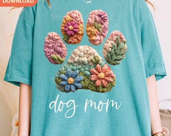Dog Mom Floral Paw Print PNG, Sublimation Design (Digital Download)