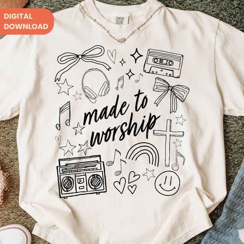 Gemaakt om te aanbidden png, trendy png, christelijk doodle-afbeelding (digitale download) afbeelding 10