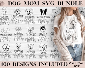 Dog Mom SVG-bundel: rasontwerpen, pootafdruk (digitale download)