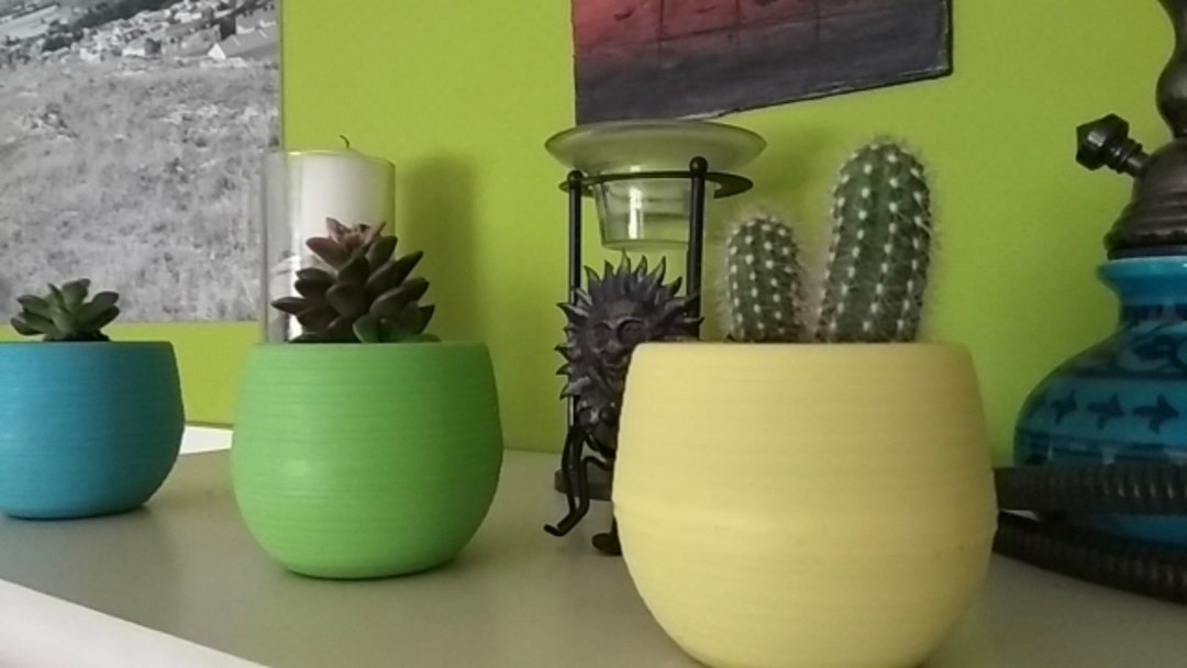 Small Colorful Round Plastic Pot// Plant Flower Pot// Etsy