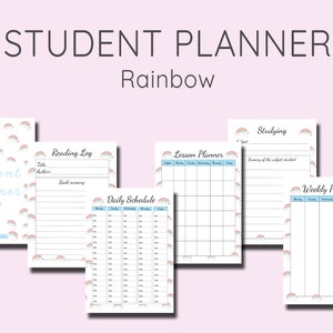 STUDENT PLANNER PRINTABLE Rainbow Bundle with 5 planner pages and cover Weekly Planner Daily Schedule Lesson Planner Study organization Pdf